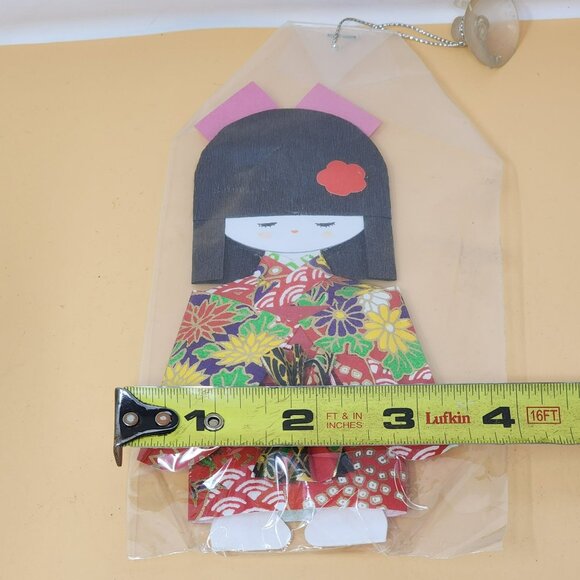 Japanese Kokeshi Doll Paper Wall Hanging Ornament With Suction Cup & Bell - Picture 7 of 7